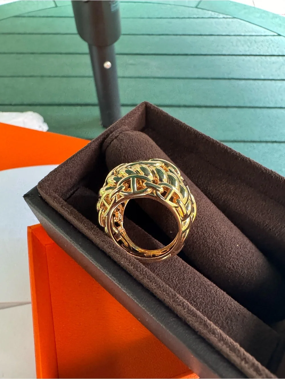 Hermes 18k Gold Chain D’ancre Chain-Link 'H' Ring